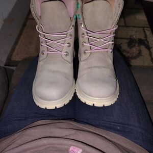 Timberland Women's Gray Boots with Pink Accents